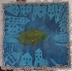 PAESE MENTALE_SERA_50×50_CYANOTYPE, EPOXY RESIN AND GEARS ON CANVAS,
